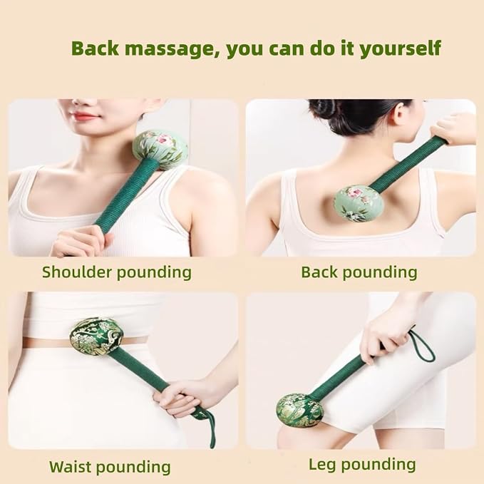 2PCS Long Size Lymphatic Drainage Hammer,Wormwood Herbal Massage Hammer,Manual Body Massage Hammer, Back Knock Long Handheld Massage Hammer for Back Pain Relief Green 12.5IN
