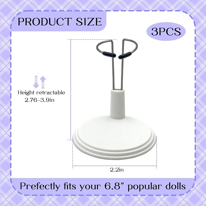 Adjustable Doll Stand - Universal Display Holder for 4-8" Dolls, Action Figures & Plush Toys Creative Storage Stand for Keep your Doll in a standing position (White, 3PC)