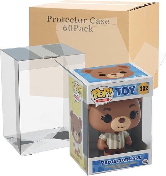 60 Pack Clear Protectors Case Compatible with Funko Pop Protector Case for 4 Inch Figures Collectibles Heavy Duty Crystal Plastic Protector Cases with Protective Film Locking Tabs Auto-Lock Bottom