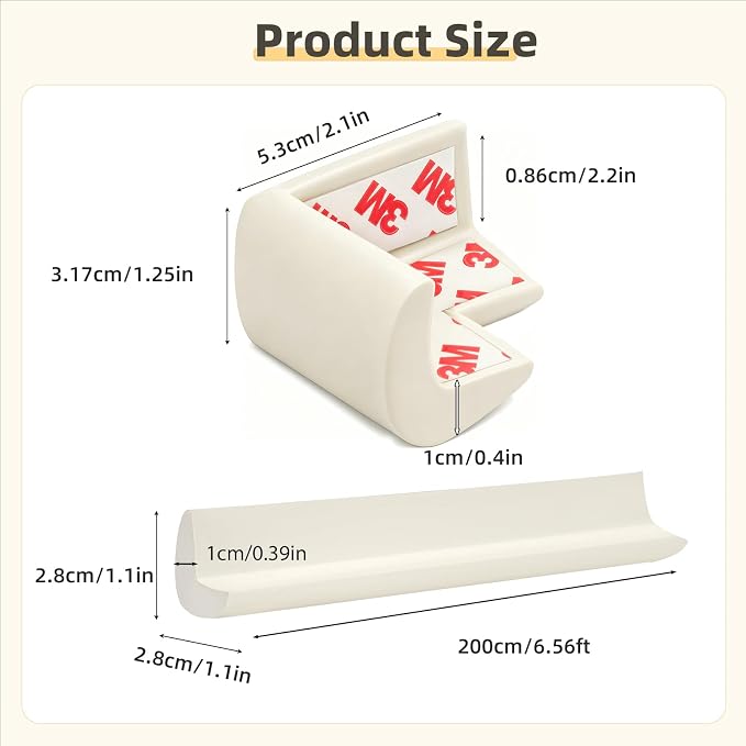 Corner Protector Baby, Baby Proofing Edge Corner Protector, Waterproof Soft Foam Cushion with Adhesive Tape (6.6ft Edge + 4 Corners),Wall Corner Protector for Fireplace, Table, Stair, Cabinet(White)