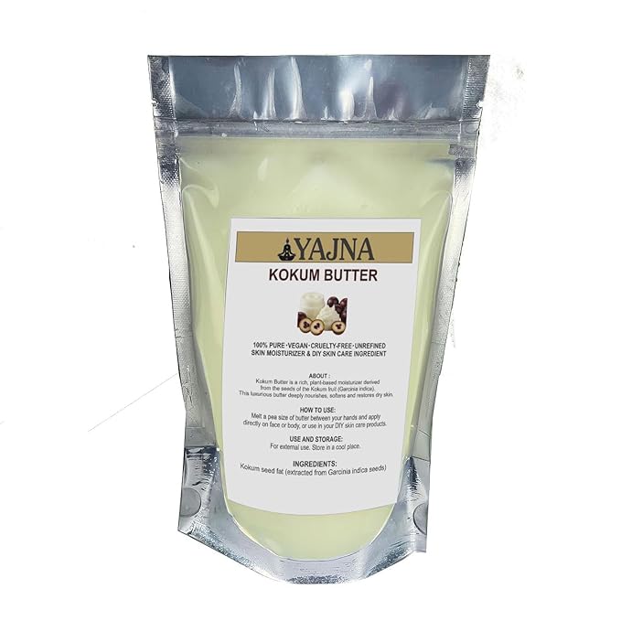 Yajna Organic Raw Kokum Butter 100% Pure,Natural & Unrefined| Skin Moisturizer For Face, Body & Hair| 4 OZ/115 GM Ivory/White Grade A | DIY Creams, Balms, Lotions, Soaps| Softens Dry & Tough Skin