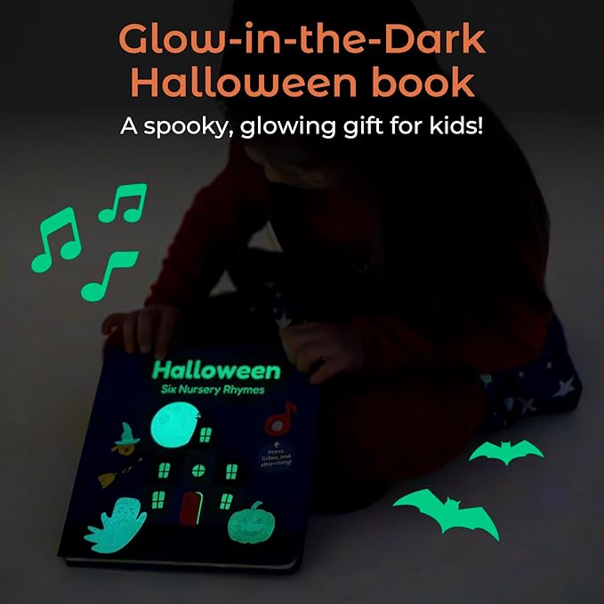 Cali's Books Halloween Musical Book - Glow in The Dark Toddler Sound Books, USB-C Rechargeable Singing Nursery Rhymes Music Toys, Halloween Song Toy for Kids 1-3
