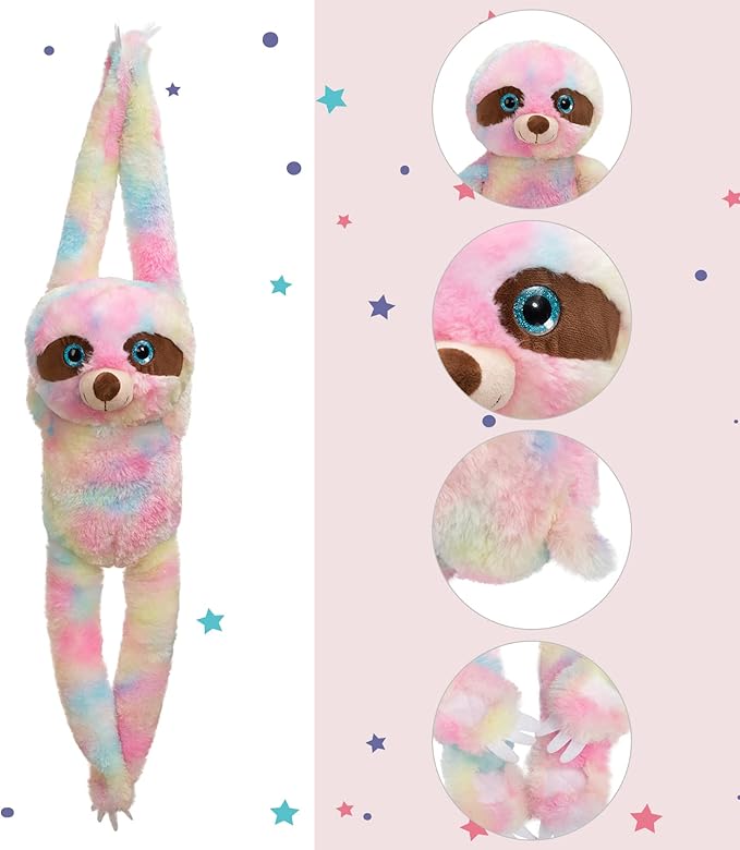 Hanging Rainbow Sloth Plush Toy Cute Stuffed Animals Gift for Kids Grandchildren Girlfriend Multi-Color 35 inch