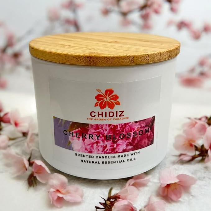 Cherry Blossom Soy Scented Candles | Large 1 Wick Jar Candle | Up to 45 Hours Burning Time | Relaxing Aromatherapy Candles | Housewarming Gift for Women and Men (Medium, Cherry Blossom)