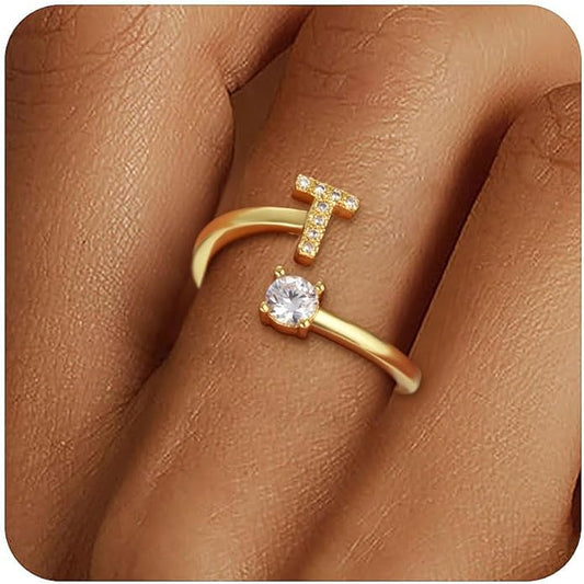 Eaciy Valentines Day Gifts for Kids Teen Girls - Initial Rings, Dainty 14K Gold Plated Adjustable Letter Rings Teen Girls Gift Trendy Stuff Non Tarnish Ring Birthday Valentines Day Gifts Jewelry