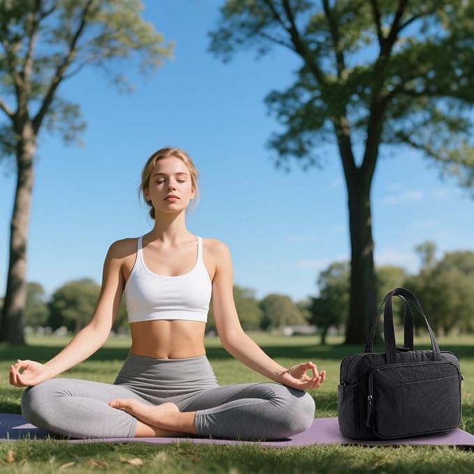 mini gym bag for women, travel duffel bag with wet pockets and Shoe Compartment,Lightweight carry on weekender duffel, water resistant,for sports,yoga,dance,khaki