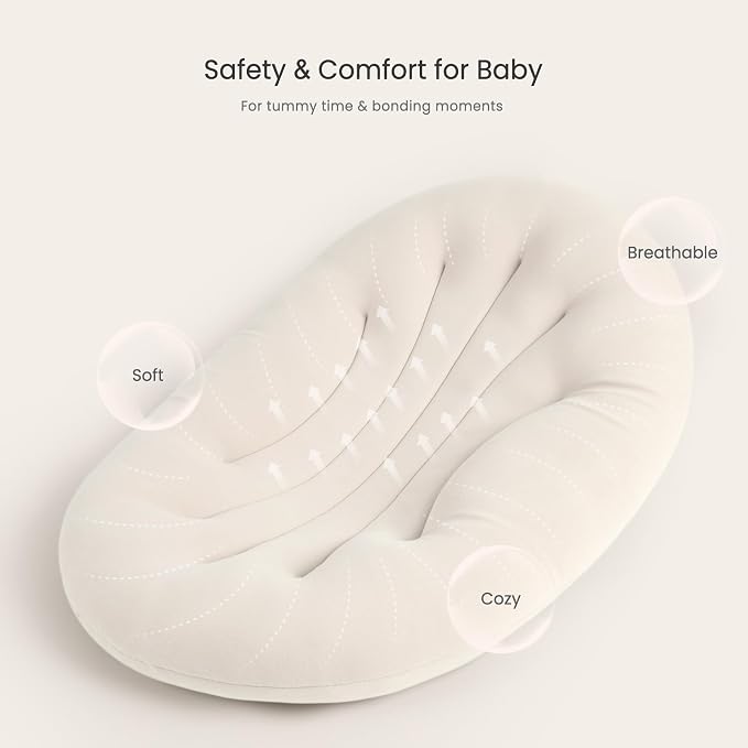 Baby Lounger for Newborn: Portable & Lightweight Pillow for Tummy Time Playtime & Diaper Changes - Skin-Friendly & Breathable for 0-12 Month Supervised Use