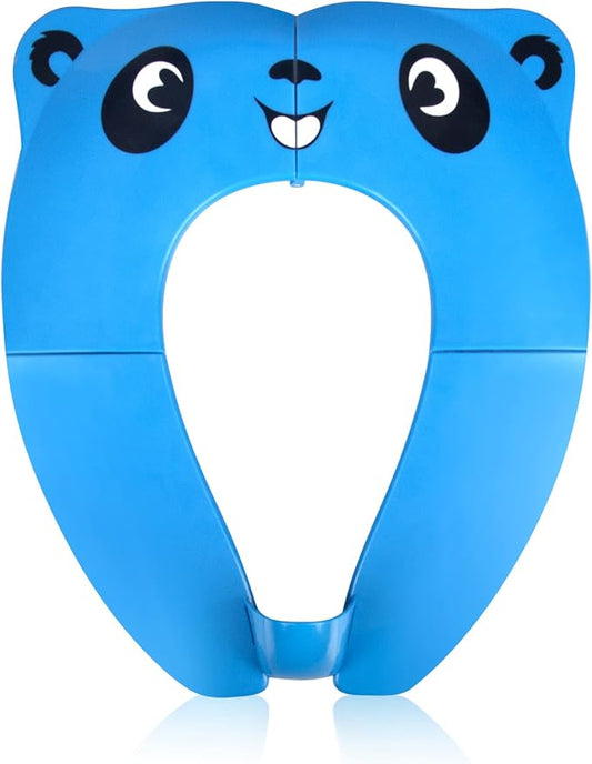 Foldable Toilet Seat Toddler, Portable Toilet Training Seat for Kids, Travel Toddler Toilet Seat in ABS Material with 8 Anti Slip Silicon Pads and 1 Carry Bag, Blue Panda