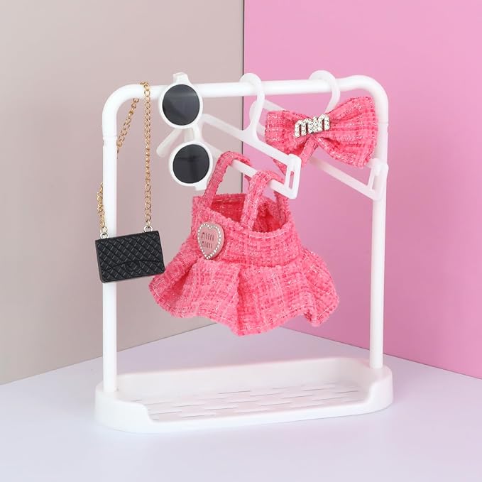 Doll Clothes 17cm Pink Outfits for Dolls Elegant Black Dress Hair Clips Glasses and Bag Exquisite Clothes Accessories Compatible with Doll(Style 5)