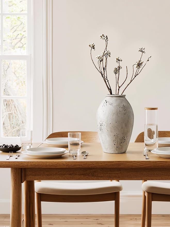 LE TAUCI Ceramic Vase, 11.5 Inch Large Wabi-Sabi Vase, Tall Vase for Home Decor, Living Room Table & Mantel Centerpiece, Watertight & Sturdy, Weathered Stone Greige