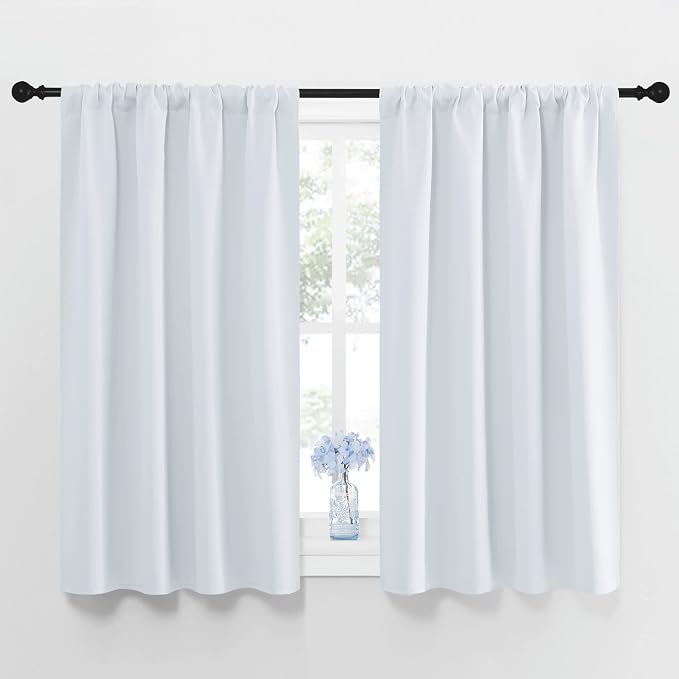 NICETOWN Greyish White Window Curtain Panels - Thermal Insulated Rod Pocket Room Darkening Curtain Sets for Bedroom (Platinum - Greyish White, 2 Panels, 42 by 48)