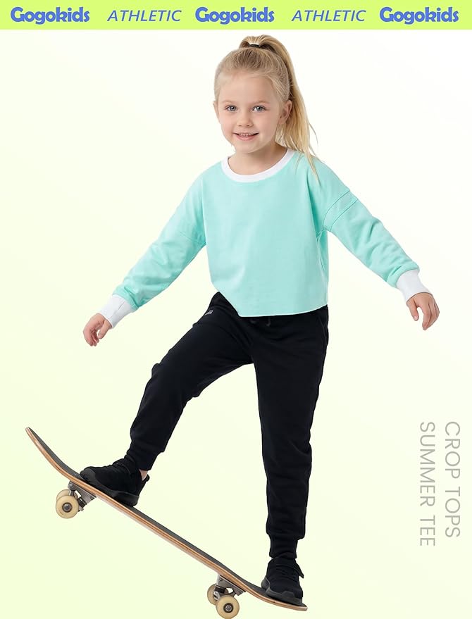 Gogokids Girls Shirts Long Sleeve Athletic Shirts Open Back Tops Active Sports Tshirts Yoga Workout Crop Tees 5-14 Years