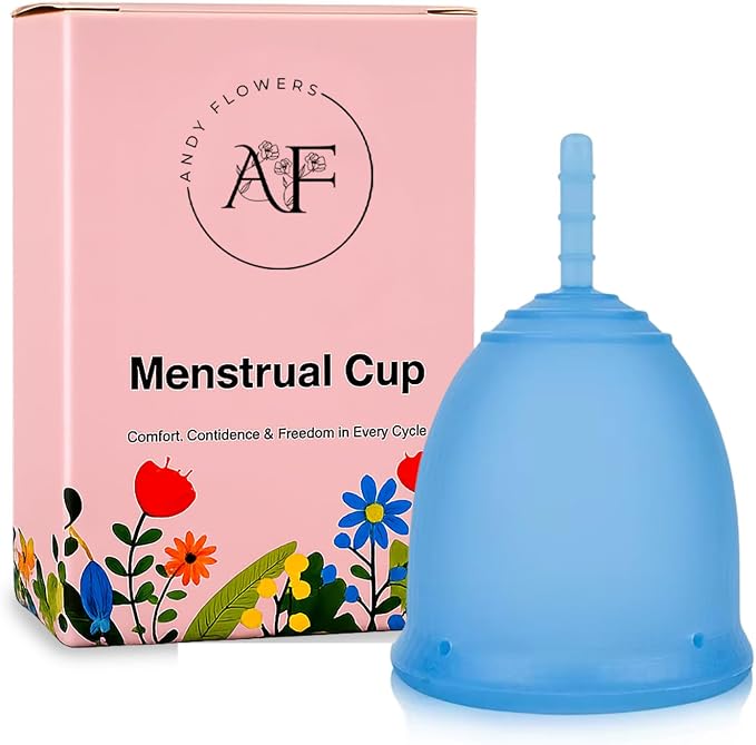 Reusable Menstrual Cup, Medical Grade Silicone Period Cup for Women & Beginners, Eco-Friendly Feminine Hygiene, Leak-Free Comfort for Up to 12 Hours (Small & Large) (Blue, Large)