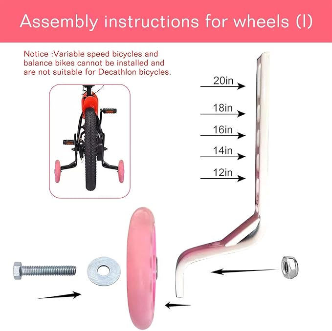 DDJKCZ Training Wheels Flash Mute Wheel Bicycle Compatible for Bikes of 12 14 16 18 20 Inch