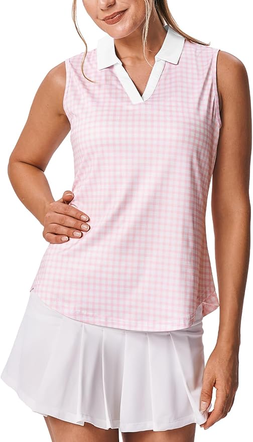 BGOWATU Women's Sleeveless Golf Polo Shirts Collared V Neck Tennis Tank Tops UPF 50+ Quick Dry Lightweight