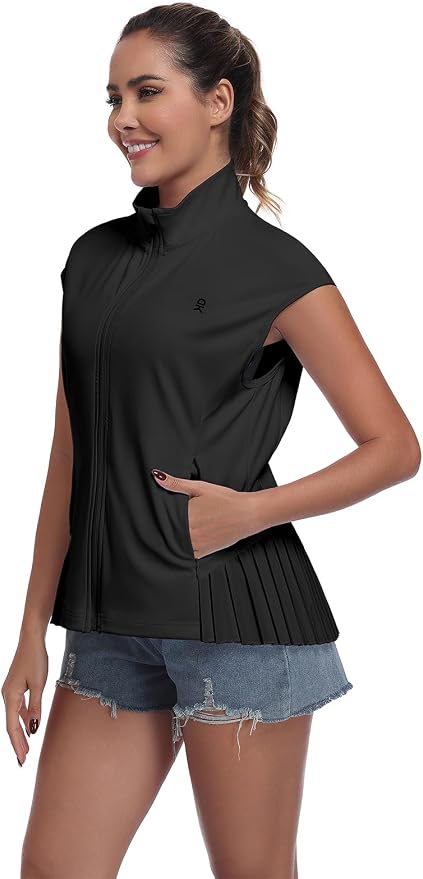 Little Donkey Andy Women's Golf Vest Outerwear | Pleated Hem Sleeveless Athletic Jacket for Running Yoga Tennis