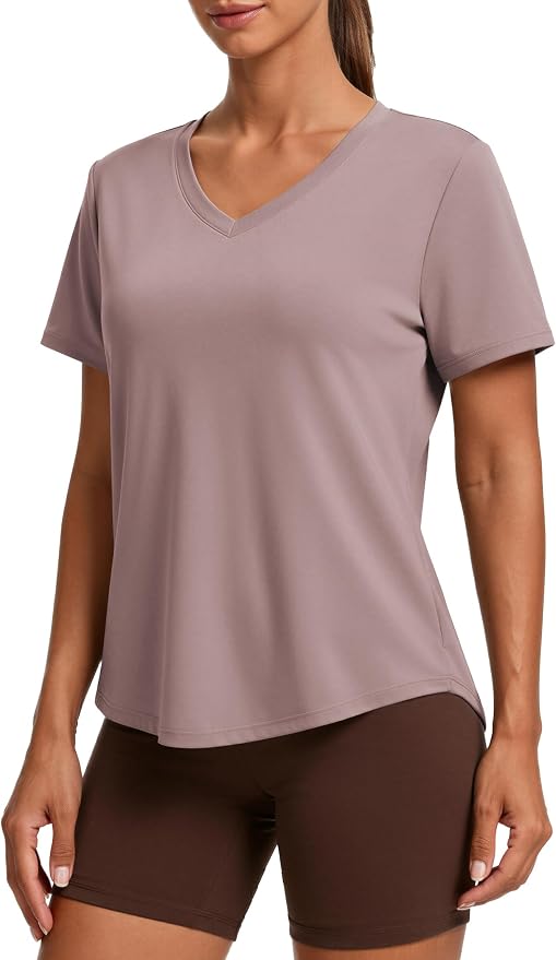 PINSPARK Soft Workout Tops for Women Short Sleeve V Neck Moisture Wicking UPF 50+ Sun Protection Quick Dry Gym Shirts