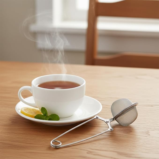 24 Pcs Reusable Tea Infuser Steeper Strainers for Loose Tea Filter Holder, Metal Stainless Steel Mesh Ball with Handle Tong Pincer Steeper for Tea Bag, Silver