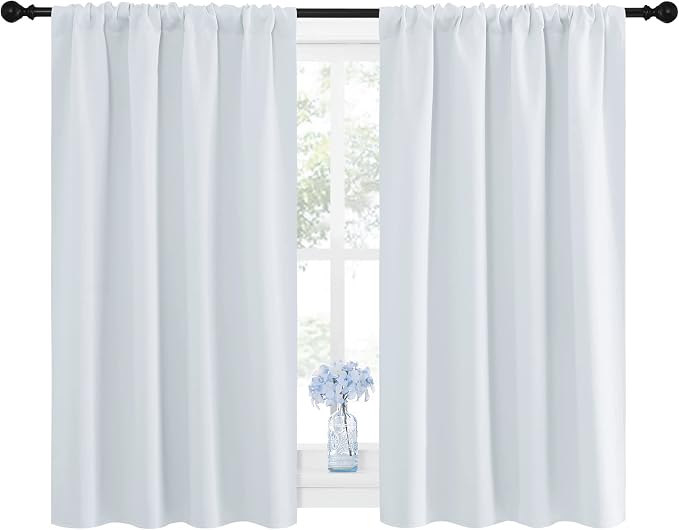NICETOWN Greyish White Window Curtain Panels - Thermal Insulated Rod Pocket Room Darkening Curtain Sets for Bedroom (Platinum - Greyish White, 2 Panels, 42 in x 45 in (W x L))