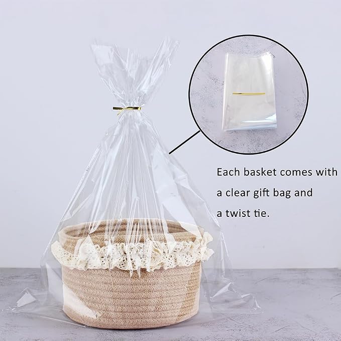 Yimi's Dream Basket for Gifts, Small Cute Decorative Jute Baskets for Baby | Cute Round Mini Basket for Easter, Birthdays, Baby Gifts, Wedding Favors, Shelves, Nursery, Home Decor( Brown, 8"x 8"x 5")