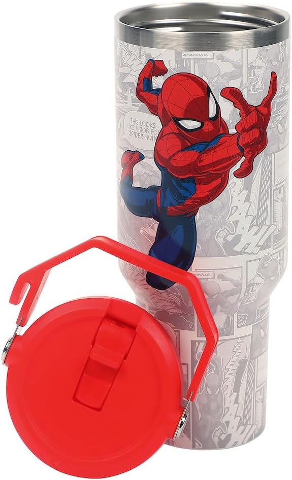 Bioworld Spider-Man Web Swinging Poses White 40 Oz Stainless Steel Water Bottle