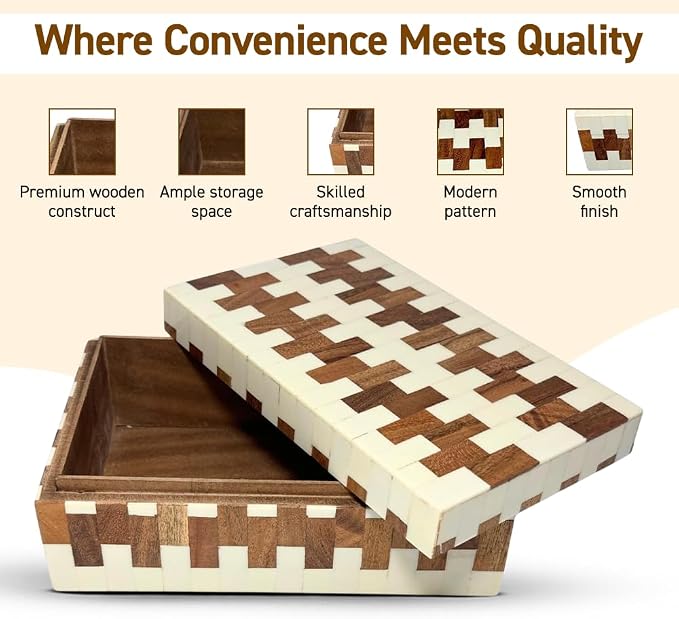 Perilla Home ﻿Home Decor Decorative Storage Wooden Box Small Wooden Organizer Tool Stash Card Craft Trinket Memory Keepsake Jewelry Box for Men and Women, Ticino, Gifts For All, Off White & Brown
