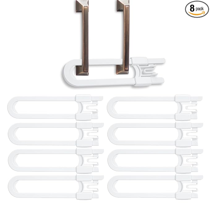 Vmaisi 8 Pack Baby Sliding Cabinet Locks - Adjustable U Shaped Child Safety Locks for Cabinets with Handles or Knobs, Childproof Latches for Kitchen Bathroom Storage Cupboards 8 Pack