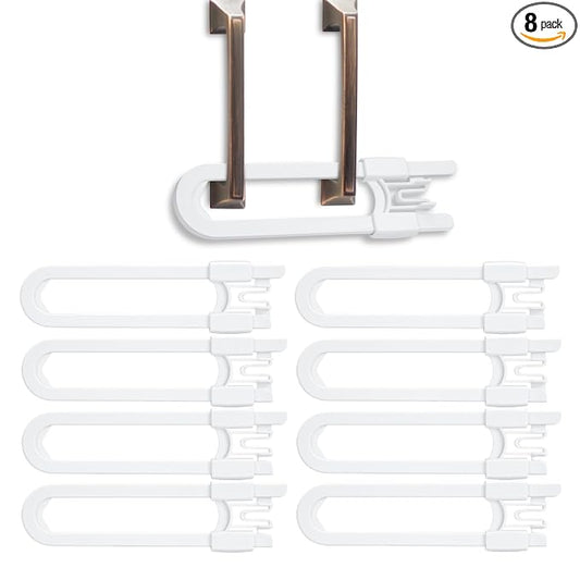 Vmaisi 8 Pack Baby Sliding Cabinet Locks - Adjustable U Shaped Child Safety Locks for Cabinets with Handles or Knobs, Childproof Latches for Kitchen Bathroom Storage Cupboards 8 Pack