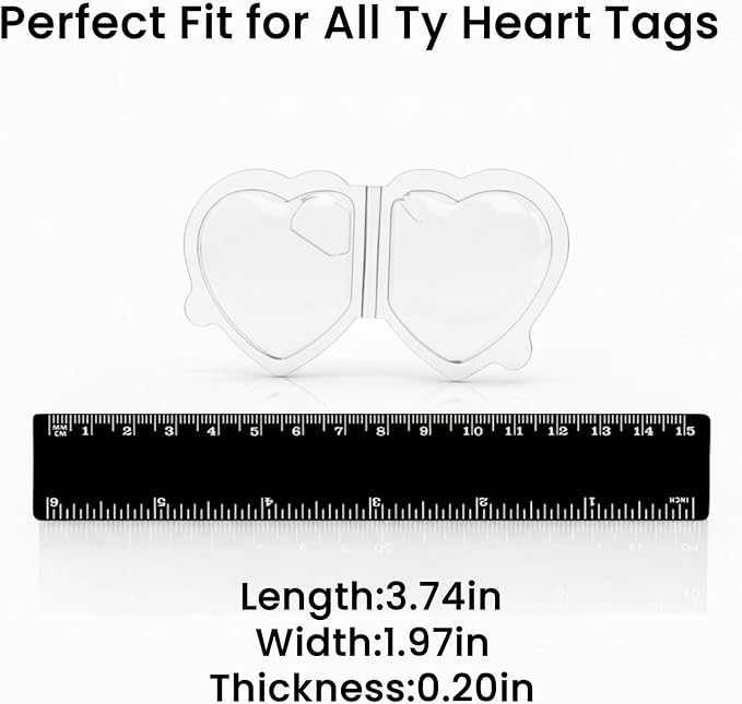 Beanie Baby Heart Tag Protectors 62 Pack – Clear Plastic Tag Covers for Ty Beanie Babies, Boos & Buddies – Heart Shaped Hang Tag Sleeves, Durable Scratch-Resistant Collector Storage Protectors