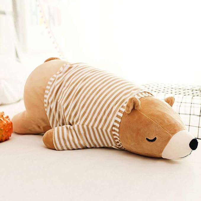 MMTTAO Polar Bear Plush Toys 14 Inch Stuffed Animals Dolls Small Brown Sleeping Bear Collection Huggable Pillow Cushion for Kids Child Christmas Gifts - 14"/35cm