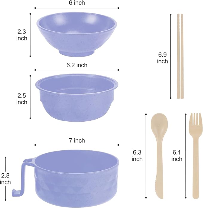 Microwave Ramen Cooker,Ramen Bowl Set,Microwave Noodle Bowl With Chopsticks and Spoon, College Dorm Room Essentials for Girls for Boys, Apartment Essentials, BPA-Free. (light purple)