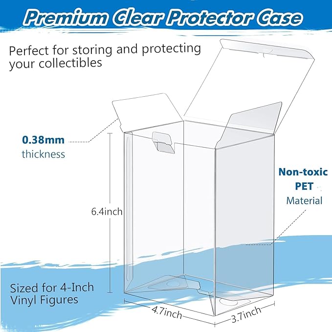 6 Pack Protectors Case Compatible with Funko- 4" Inch Collectible Vinyl Figures, Clear Protectors, Heavy Duty Display Box w/ Protective Film & Locking Tab, Set of 6