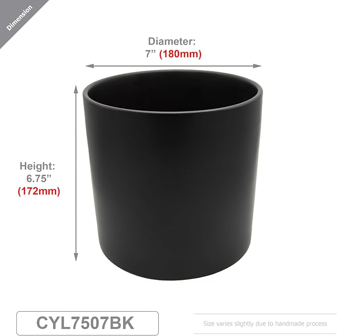 WGVI Black Ceramic Cylinder Vase Width 7" Height 6.75", Flower Arrangements, Candle Holder, Terrarium Planter Pot, Storage Container Organizer, Pen Brush Holder, 6 Pieces