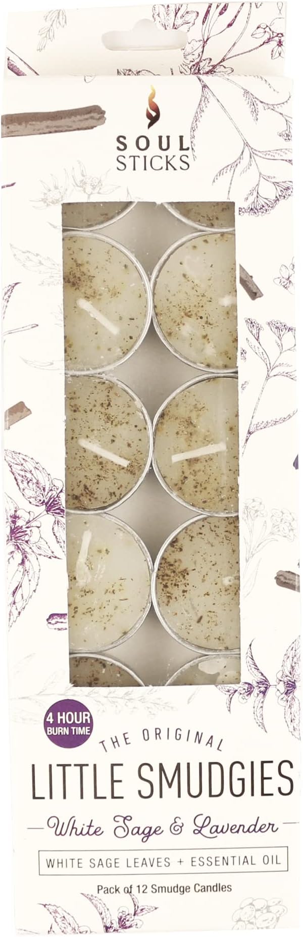 SOUL STICKS 12 Pack Little Smudgies Tealight Candles Smudge Candle for Cleansing House, Meditation, Chakra Healing | Made with Crystals and Herbs (White Sage & Lavender)