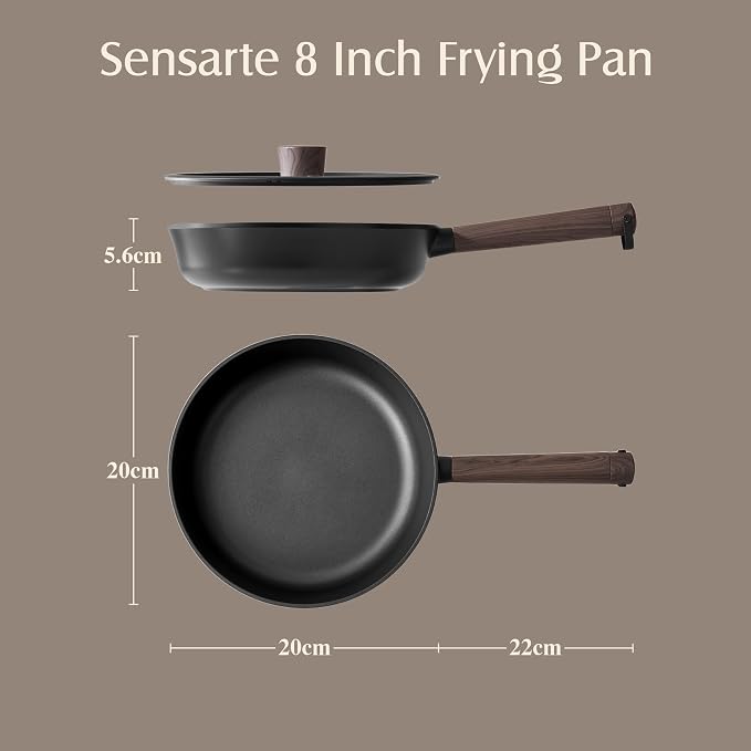 SENSARTE 8" Non Stick Frying Pans Skillet with Lid, PFOA/PFOS Free | Non Toxic Healthy Chef's Pan for Eggs, Works as Small Wok for Cooking, Kitchen & Home Essentials, Induction Compatible, Black