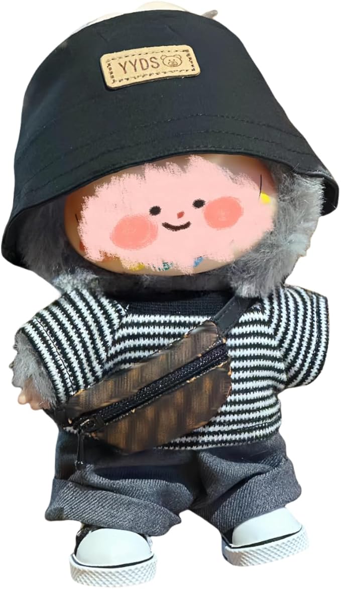 4/5/6 Set Doll Clothes Compatible with 17cm labubu, Clothes for Dolls Outfit, Contain Hat +Glasses+ Summer Camisole Dress+Mini Bag+ Mini Camera + Shoes, No Doll Include (Hand Woven)