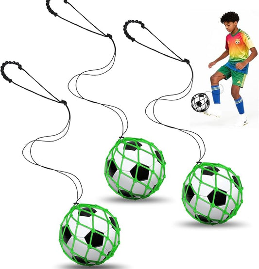 Soccer Kick Trainer 3PCS(not Include Ball), Adjustable Return Net Football Training Aid for Throw Solo Juggling Practice, Fits Size 3, 4, 5 Balls, Great Gift for Boys, Girls and Soccer Enthusiasts