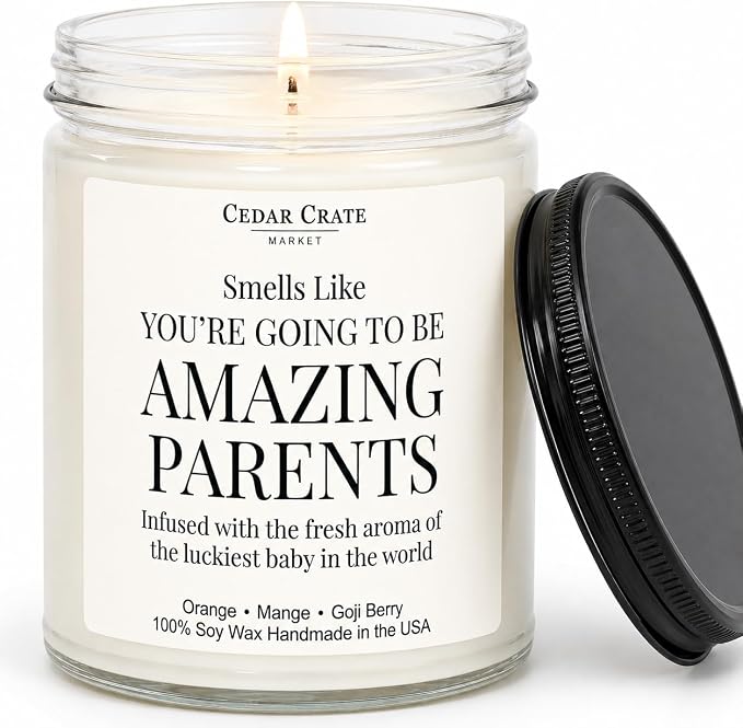 Cedar Crate Market New Parents Gifts for Couples, Baby Shower Pregnancy Gift, Gender Reveal Candle, New Mom First Time Mom Dad, Orange, Mango, Goji Berry 9oz Soy Wax, Made in USA, 45+ Hour Burn