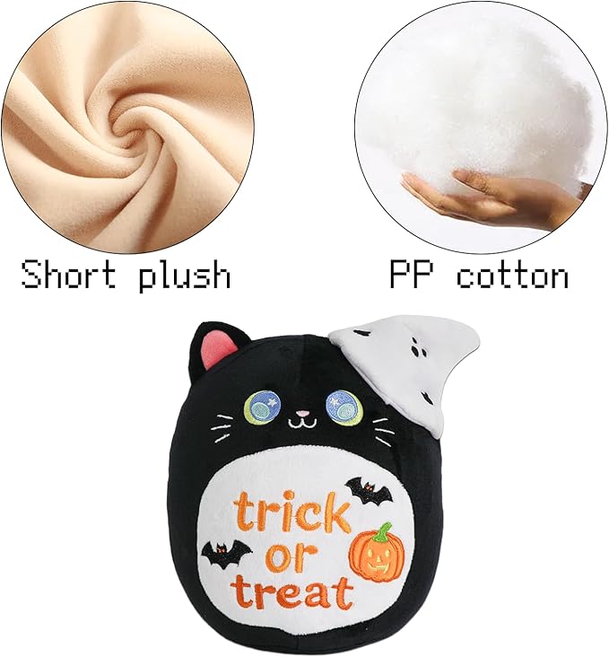 Halloween Black Cat Plush,Bat Ghost Pumpkin Plush,Halloween Black Cat Ghost Stuffed Animal Cute Pumpkin Plushie Birthday Gift for Boys Girls Kids