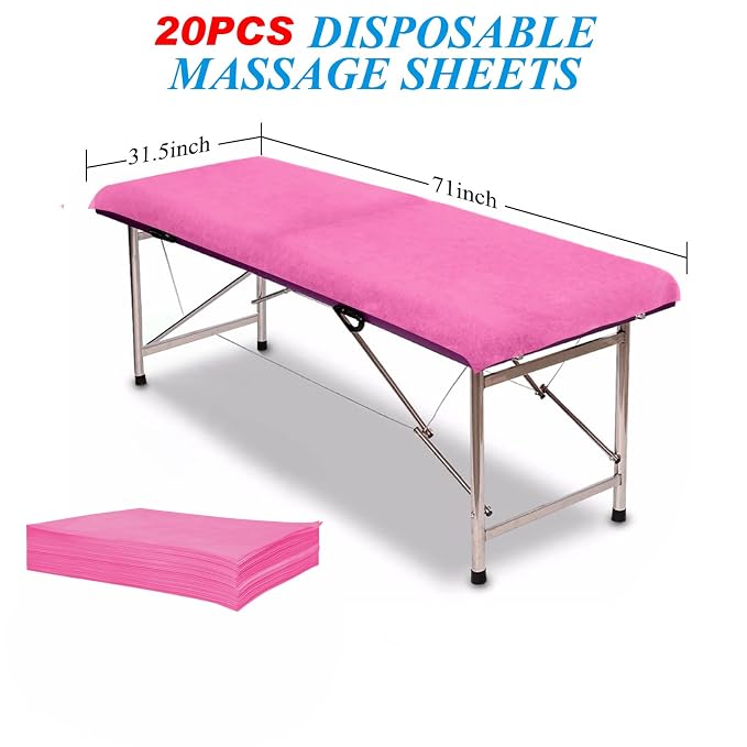 20Pcs Disposable Massage Table Sheets 31.5" x 71" Non-Woven Fabric Bed Covers for Ultimate Hygiene and Comfort in Massage, Tattoo, and Spa Treatments, Breathable and Durable Sheets(Pink)