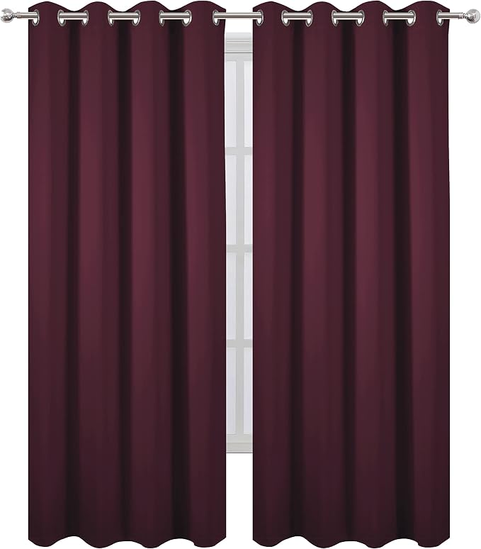 LEMOMO Burgundy Red Thermal Blackout Curtains/52 x 95 Inch/Set of 2 Panels Room Darkening Curtains for Bedroom