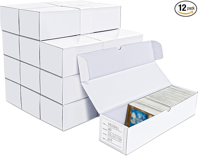 Trading Card Storage Boxes, 12 Pack 1000 Count Cardboard Card Organizer for MTG, TCG & Sports Cards, Fits Sleeved Cards, Bulk Card Storage for Trading Card Collections, 14.4 INCH