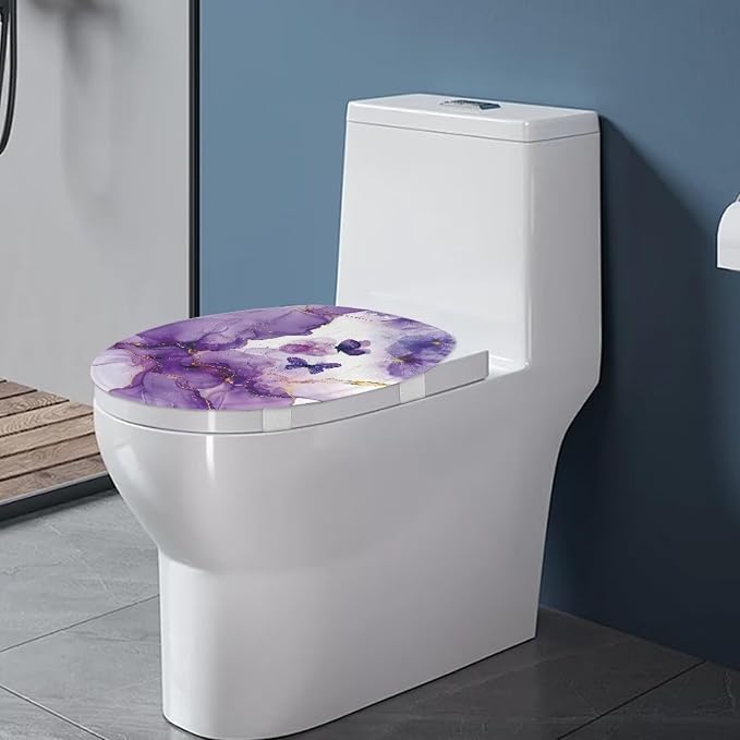 Purple Marble Toilet Seat Lid Covers for Bathroom Butterfly Toilet Bowl Cover Lid with Elastic Universal Fit Elongated Oval Round Lid Bottom Soft Bathroom Replacement