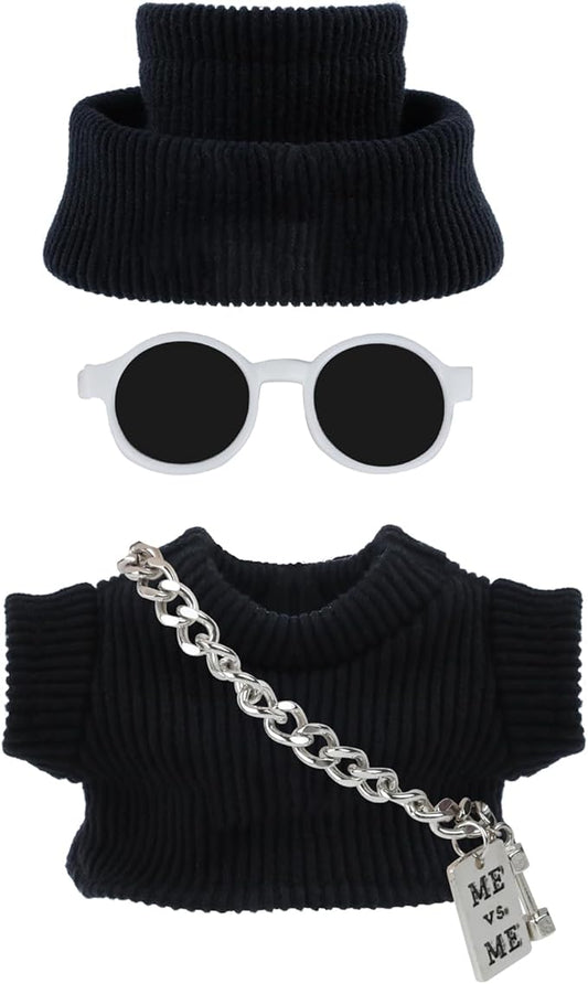 Doll Clothes 15cm Black Outfits for Dolls Cool Black Clothes Set Sweater Headband Glasses and Necklace Stylish Clothes Accessories (Style 8)