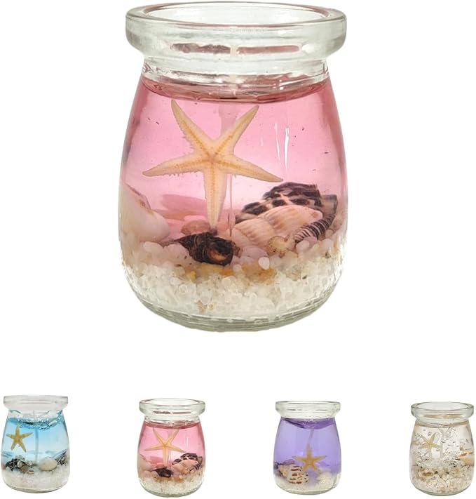 Ocean Theme Gel Candle, 7.05oz Jelly Candle, Blue, Purple, Pink, Transparent, Aromatherapy Candle, 2.76" x 2.36" x 2.36" Handmade Candles for Meditation SPA Relaxation Yoga(Pink)