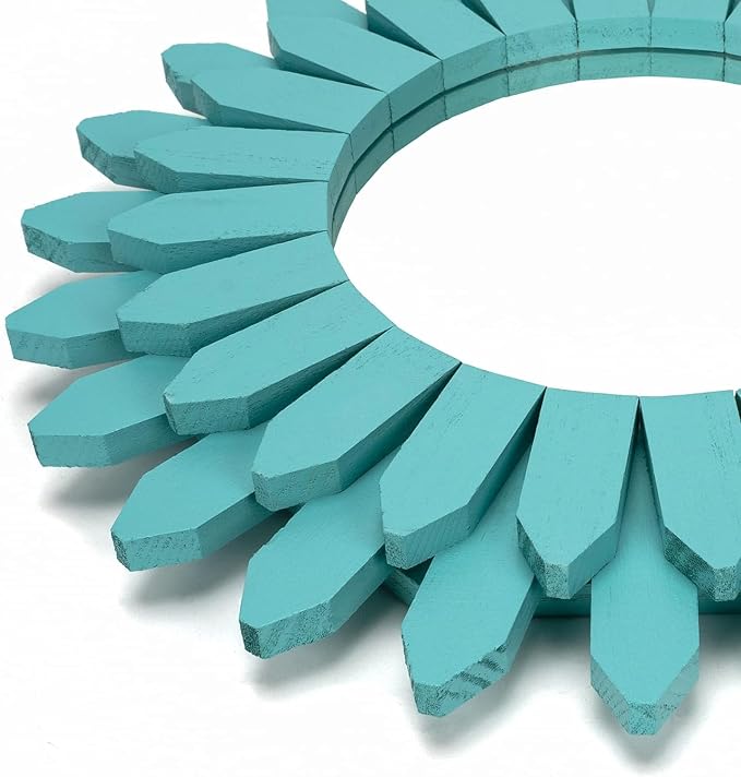 Beach Wall Decor Mirror 2 Pack 12 inch Wood Coastal Wall Decor Sunburst Boho Home Decor Room Decor for Bedroom Living Room Entryway Cyan