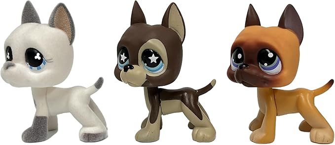 3pcs/Set Custom Flocked Pet Shop Toys Short Hair Cat Kitten Collie Great Dane Cocker Spaniel Dachshund Puppy Dog OOAK Compatible with LPS (#577 and 817 and 244)