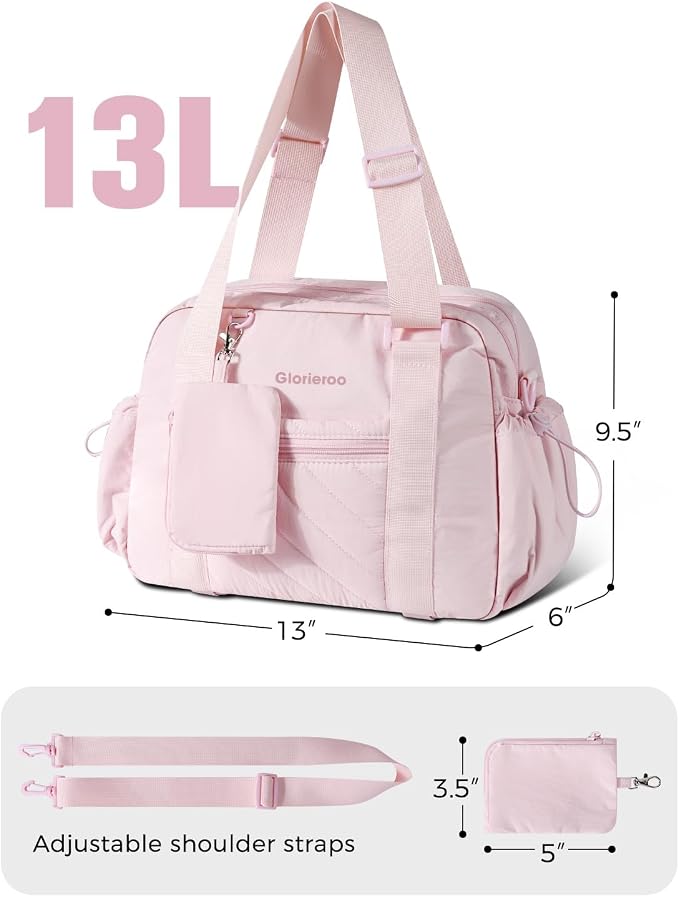 Small Gym Bag for Women - Puffer Duffle Weekender Work Duffel Carry on Overnight Nurse Dance Yoga Workout Tote Bag with Yoga Mat Holder Wet Compartment Coin Purse BPA-Free