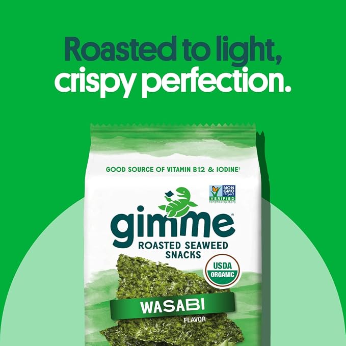 Gimme 20 CT Wasabi Organic Roasted Seaweed Snacks, 5g, 0.17oz