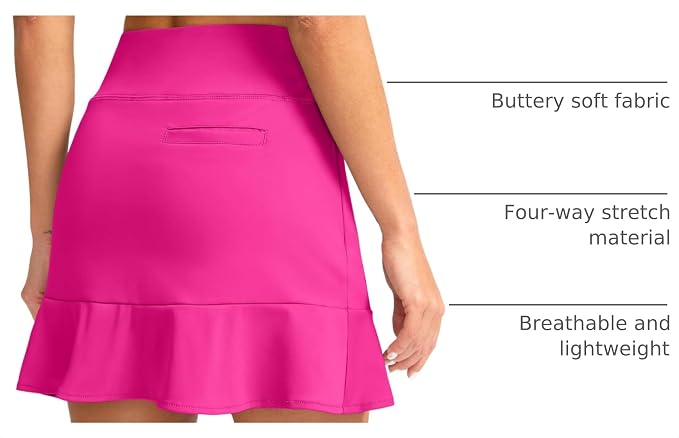 16" Golf Skorts for Women with 5 Pockets | Athletic, Tennis Skirt, High Waisted, Pickleball, Travel, Casual, Lightweight, Ruffle Summer Skirt, with Shorts